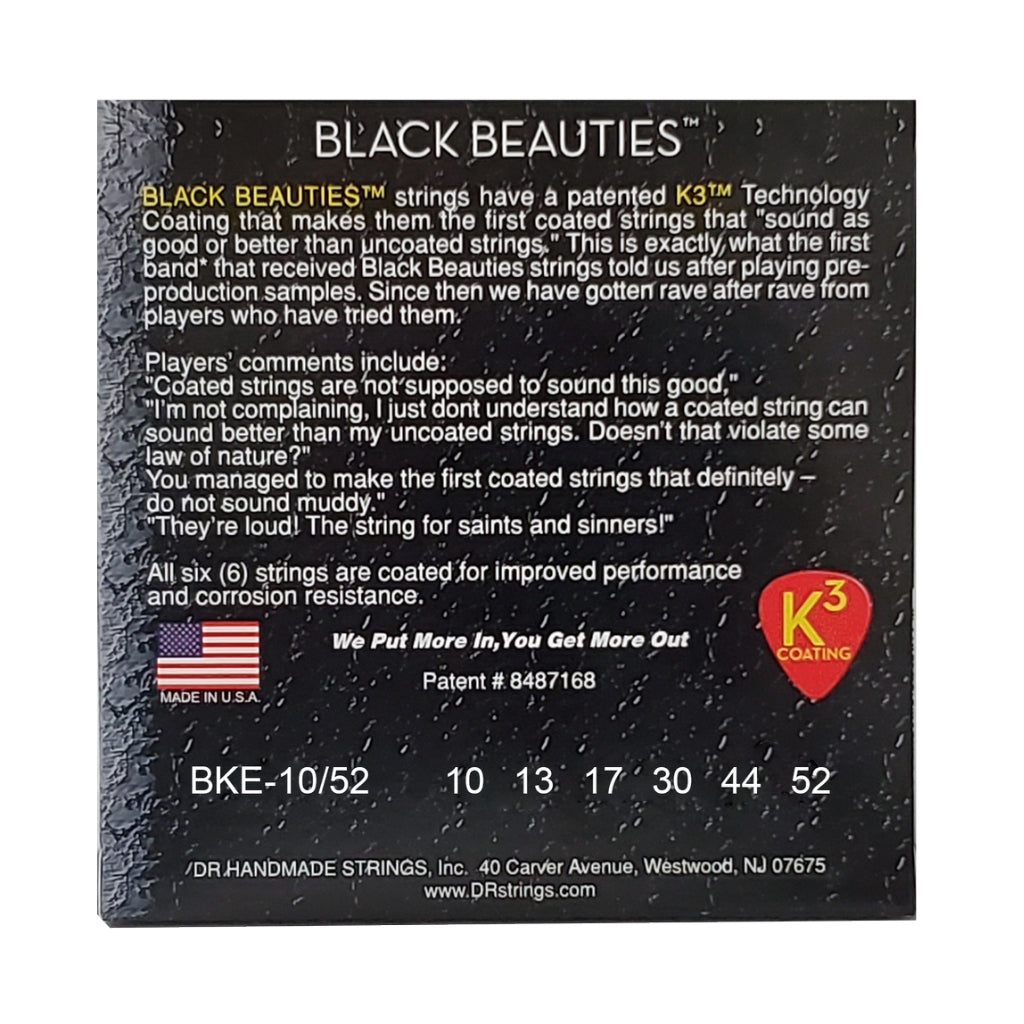DR - Black Beauties K3 Coated Electric Guitar Strings - Medium to Heavy 10-52