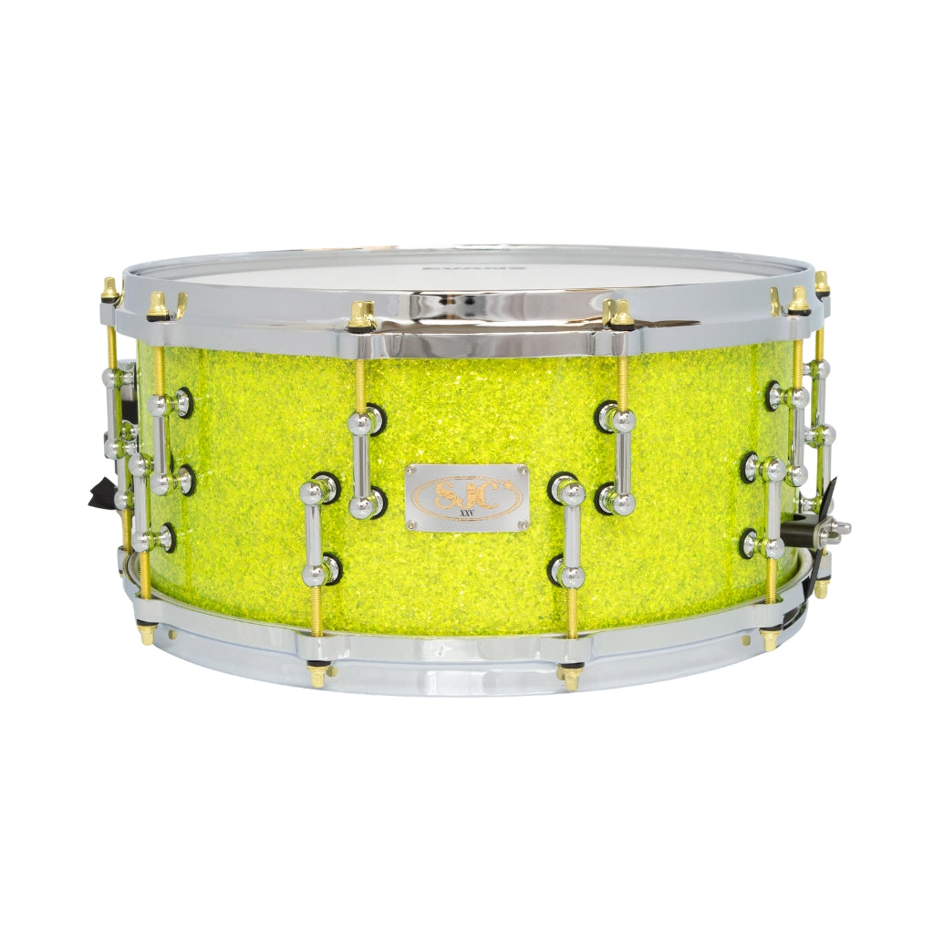 SJC Custom Drums - XXV Anniversary 6.5x14" 25Ply Maple - Lime Glass Glitter