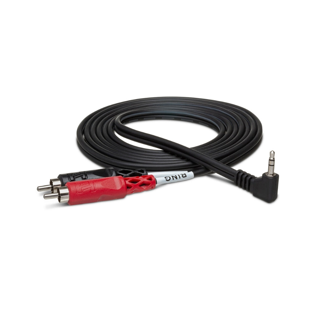 Hosa - Right-Angle 3.5mm TRS to Dual RCA - Stereo Breakout Cable 3ft