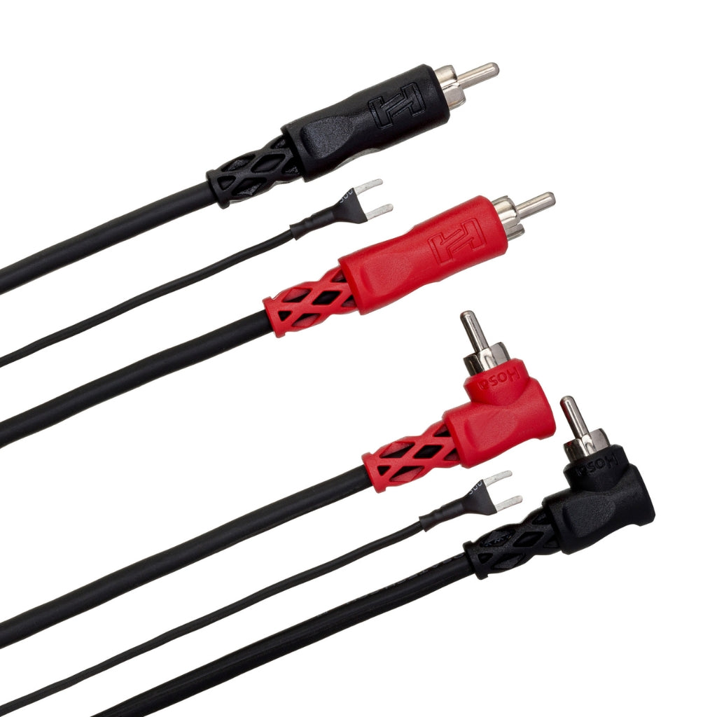 Hosa Technology - Dual RCA to Dual Right-angle RCA with Ground Wire - Stereo Interconnect Cable 3m