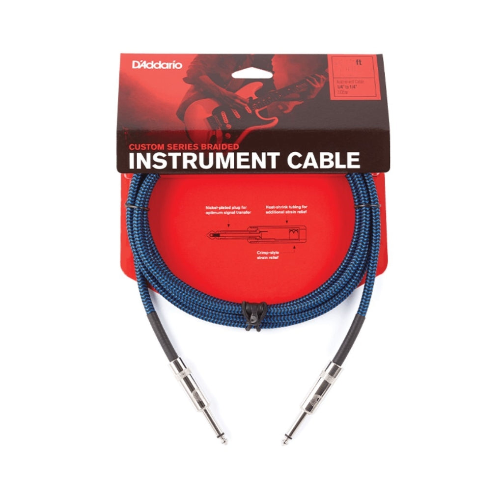D'Addario - PW-BG-15BU Braided Straight to Straight Instrument Cable - 15 foot, Blue