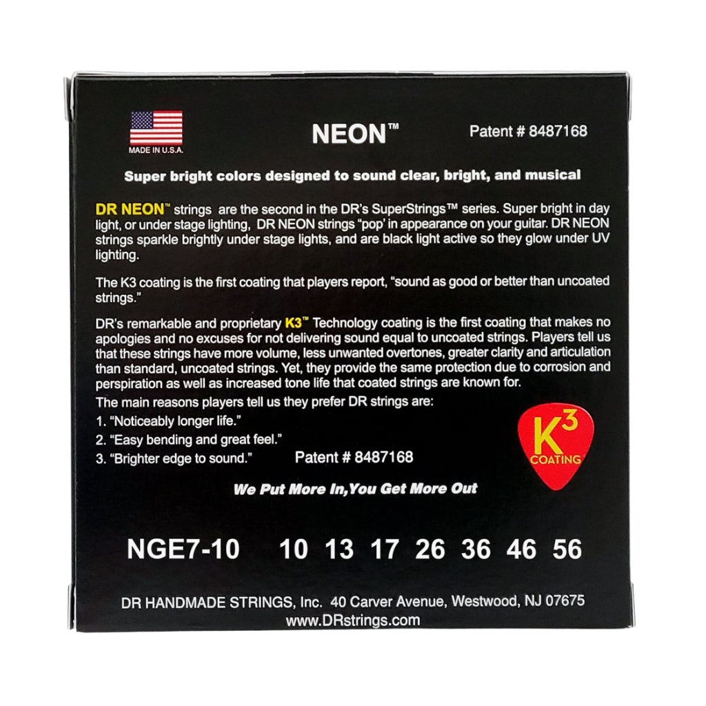 DR - Hi-Def Neon Green K3 Coated Electric Guitar Strings - 7-String Medium 10-56