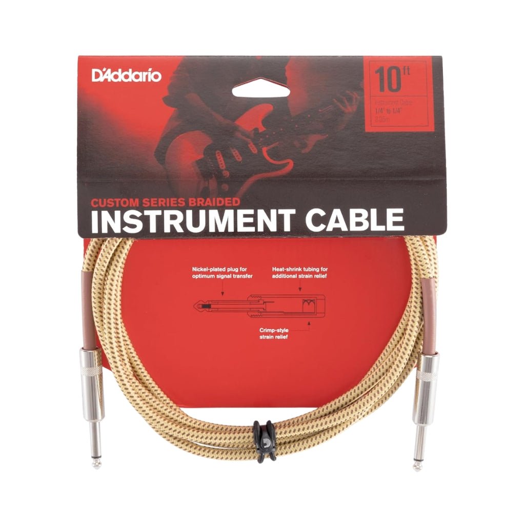D'Addario Custom Series 10ft Braided Instrument Cable - Tweed Instrument Cables Sky Music