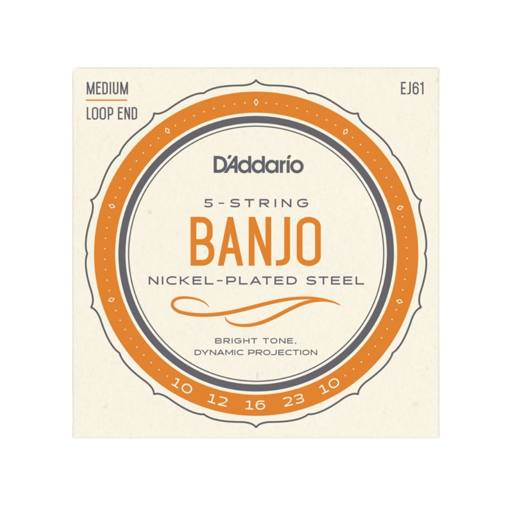D'Addario EJ61 5-String Banjo Strings, Nickel, Medium 10-23 Fretted Instrument Strings Sky Music