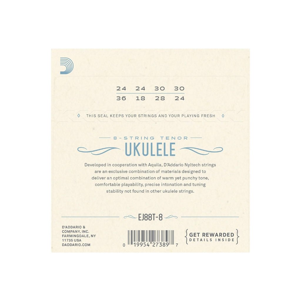 D'Addario EJ88T-8 Nyltech 8-String Tenor Ukulele Strings Fretted Instrument Strings Sky Music