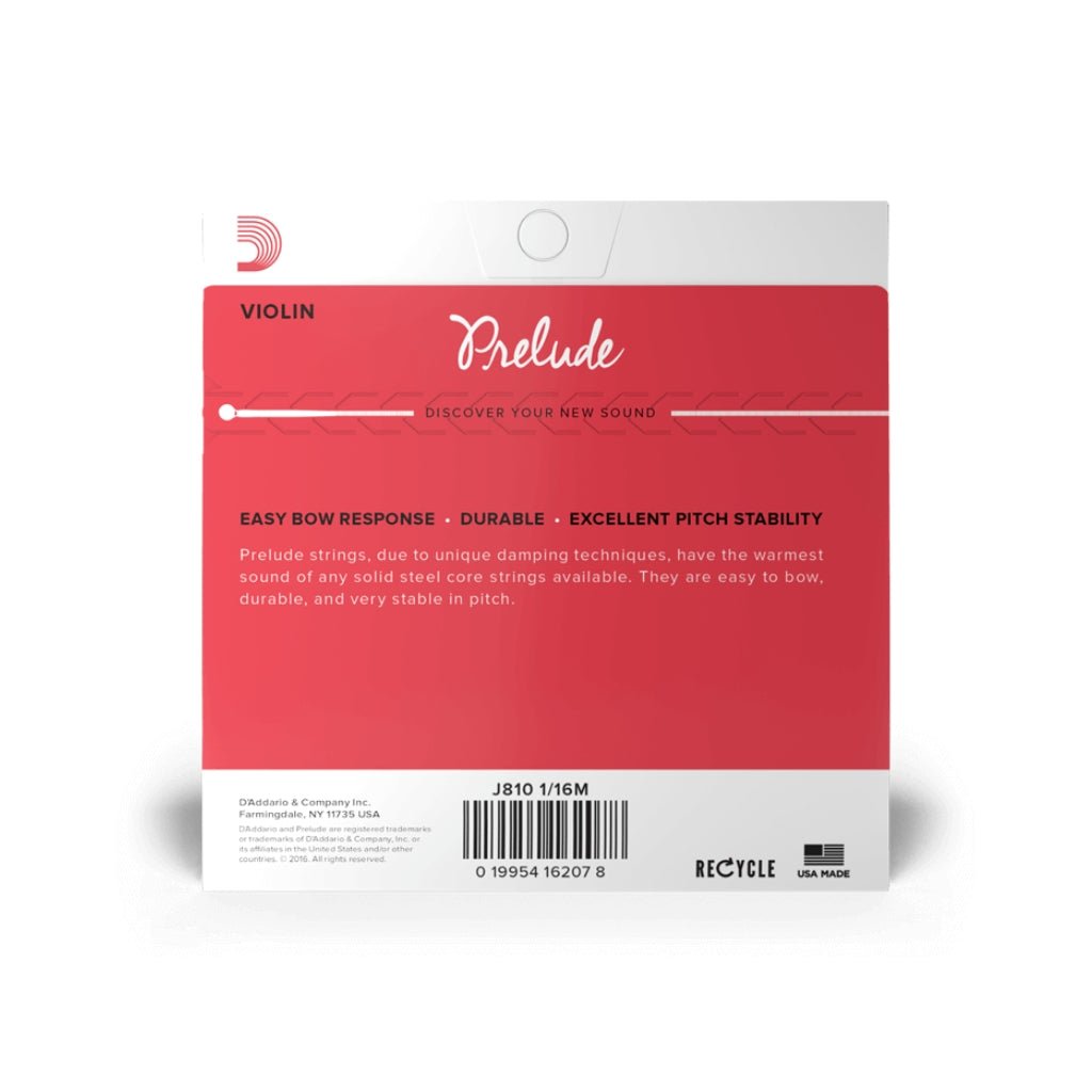 D'Addario J810 Prelude Violin String Set - 1/16 Scale, Medium Tension Orchestral Strings Sky Music