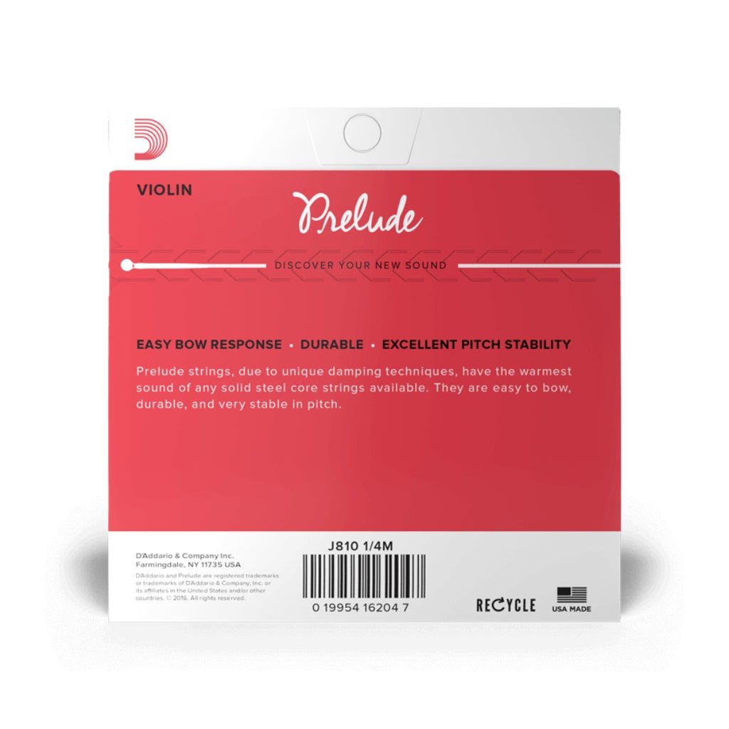 D'Addario J810 Prelude Violin String Set - 1/4 Scale, Medium Tension Orchestral Strings Sky Music