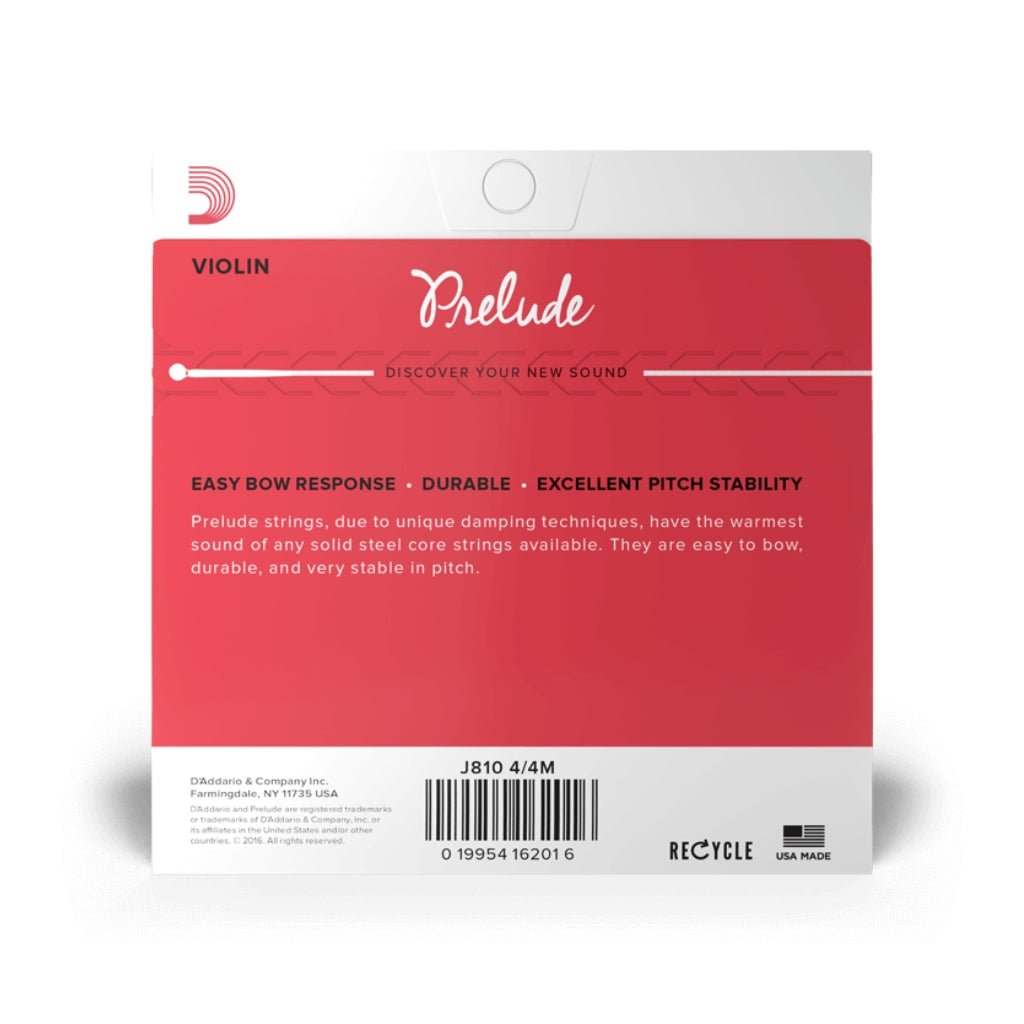 D'Addario J810 Prelude Violin String Set - 4/4 Scale, Medium Tension Orchestral Strings Sky Music