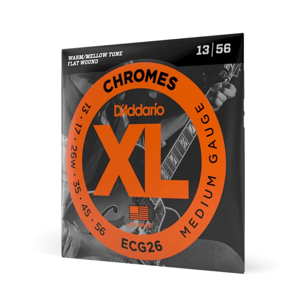 D'Addario XL Chromes Flatwound Electric Guitar Strings - .013-.056 Medium Fretted Instrument Strings Sky Music