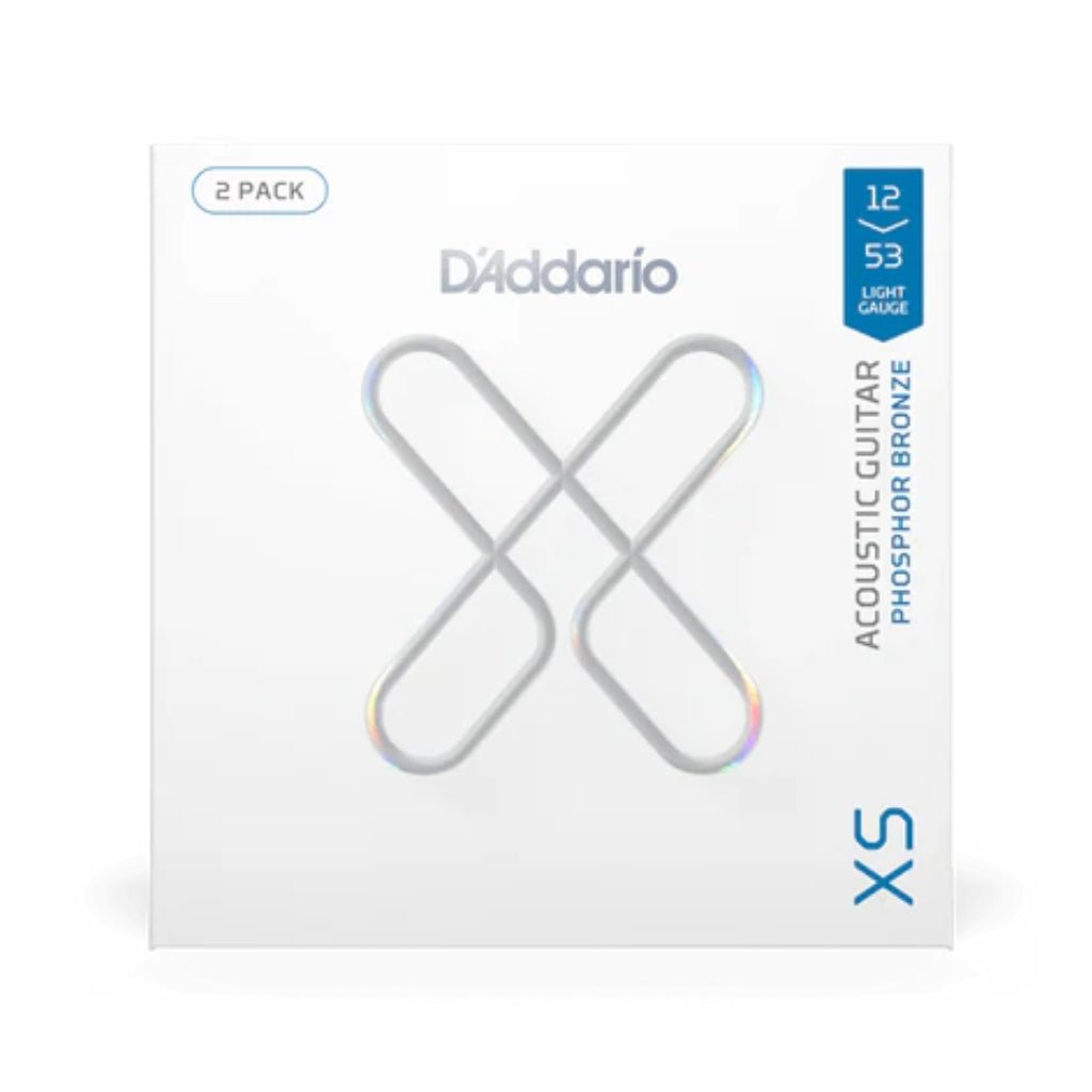 D'Addario XSAPB1253 XS Phosphor Bronze Acoustic Guitar Strings - .012-.053 Light, 2-pack Fretted Instrument Strings Sky Music