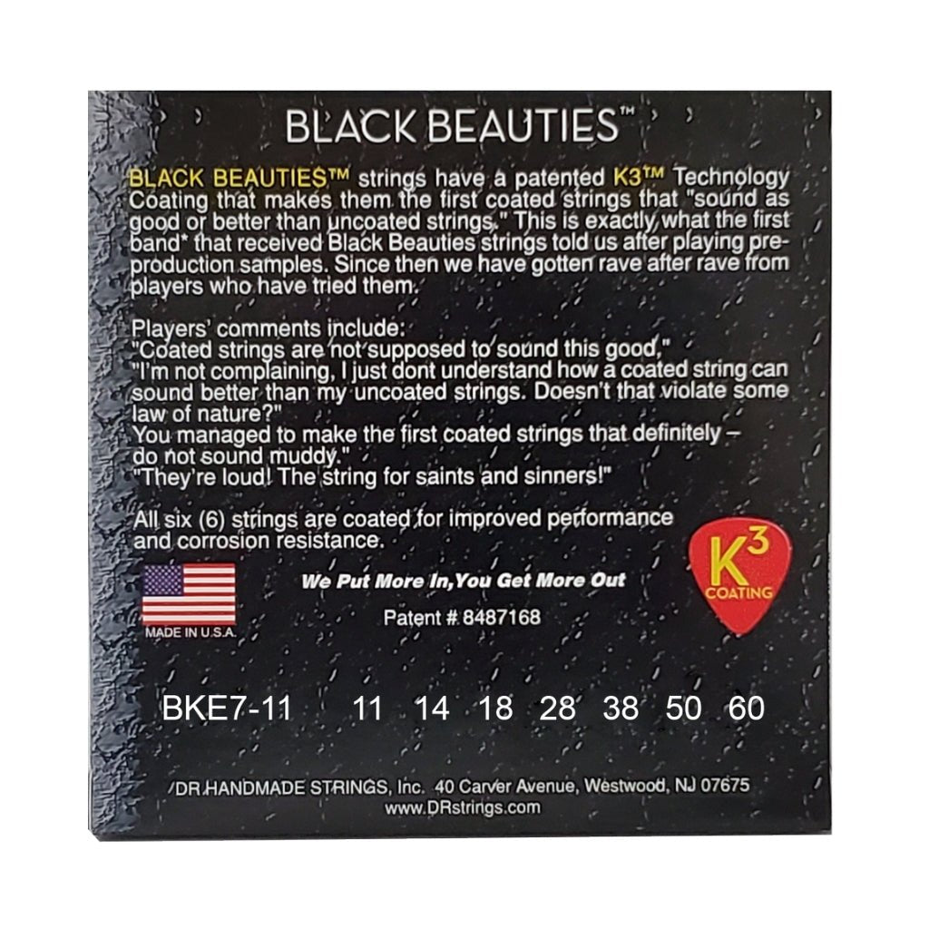 DR Black Beauties K3 Coated Electric Guitar Strings - 7-String Heavy 11-60 Guitar Strings Sky Music