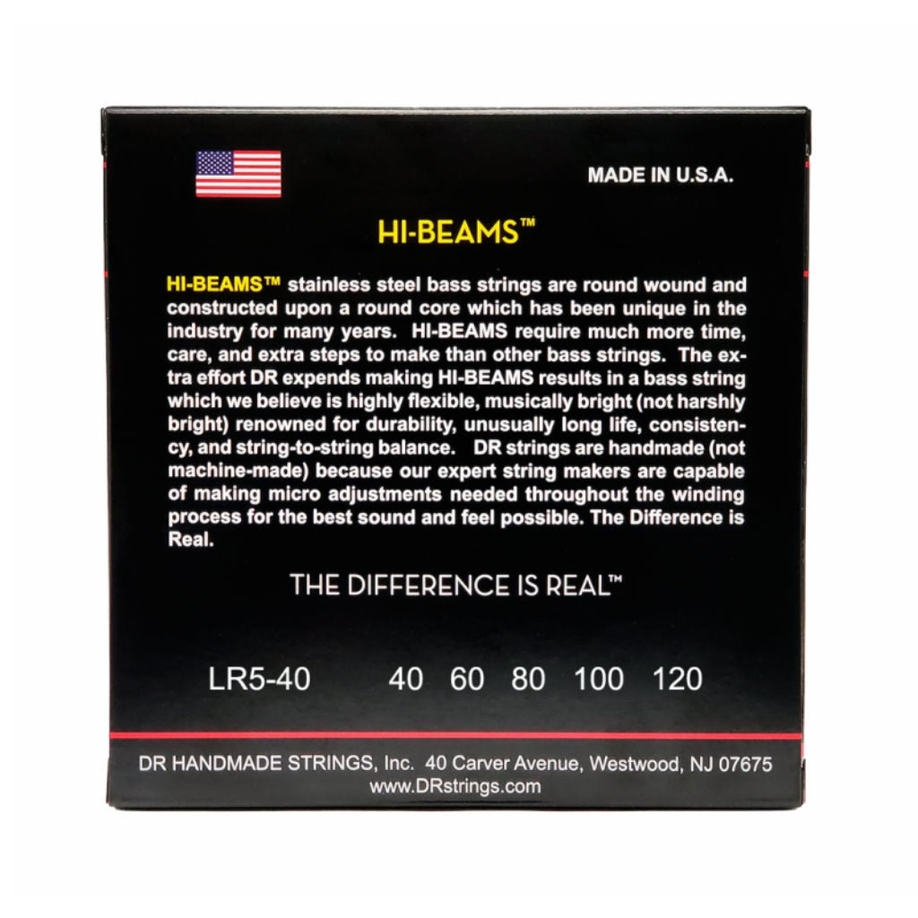 DR Hi-Beam Stainless Steel Bass Guitar Strings - 5-String Light 40-120 Guitar Strings Sky Music