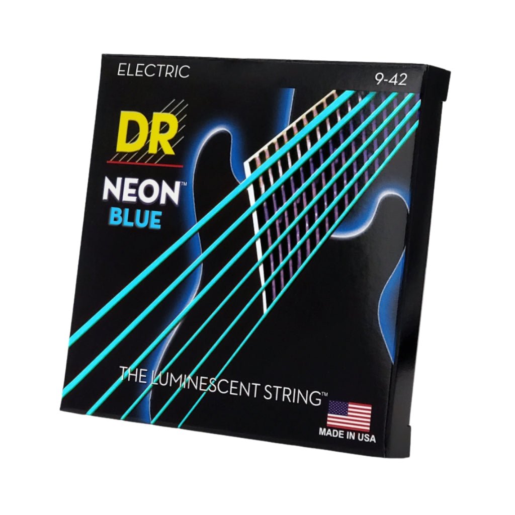 DR Hi-Def Neon Blue K3 Coated Electric Guitar Strings - Light 9-42 Guitar Strings Sky Music