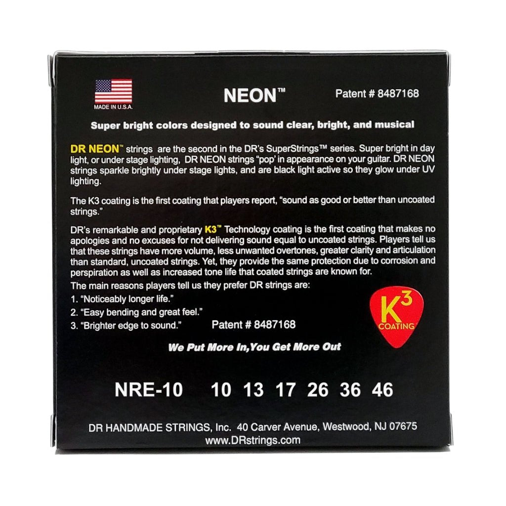 DR Hi-Def Neon Red K3 Coated Electric Guitar Strings - Medium 10-46 Guitar Strings Sky Music