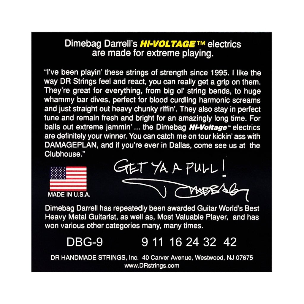 DR Hi-Voltage Dimebag Darrell Signature Electric Guitar Strings - Light 9-42 Guitar Strings Sky Music