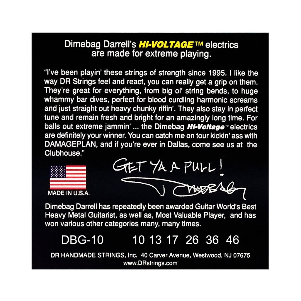 DR Hi-Voltage Dimebag Darrell Signature Electric Guitar Strings - Medium 10-46 Guitar Strings Sky Music