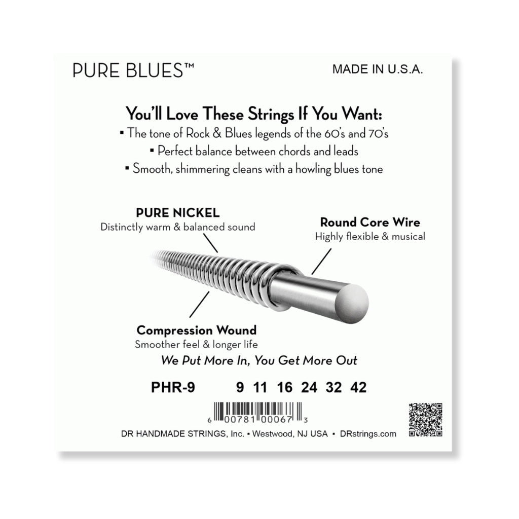DR Pure Blues Pure Nickel Electric Guitar Strings - Light 9-42 Guitar Strings Sky Music