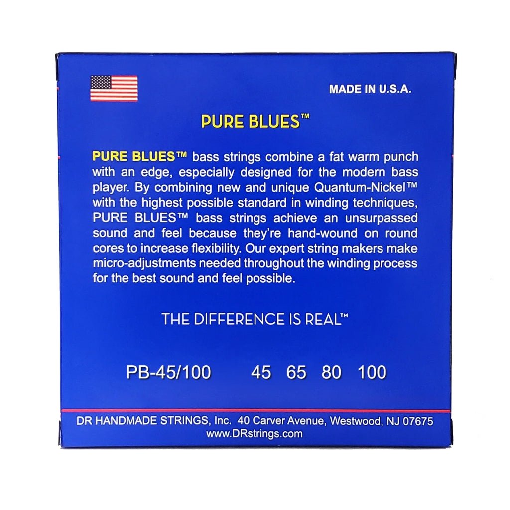 DR Pure Blues Quantum-nickel/Round Core Bass Guitar Strings - Light to Medium 45-100 Guitar Strings Sky Music