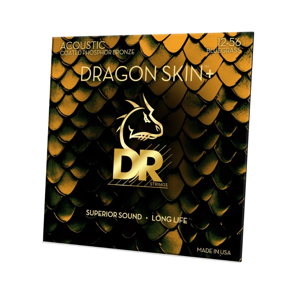 DR Strings Dragon Skin+ Phosphor Bronze Coated Acoustic Guitar Strings - Bluegrass 12-56 Guitar Straps Sky Music