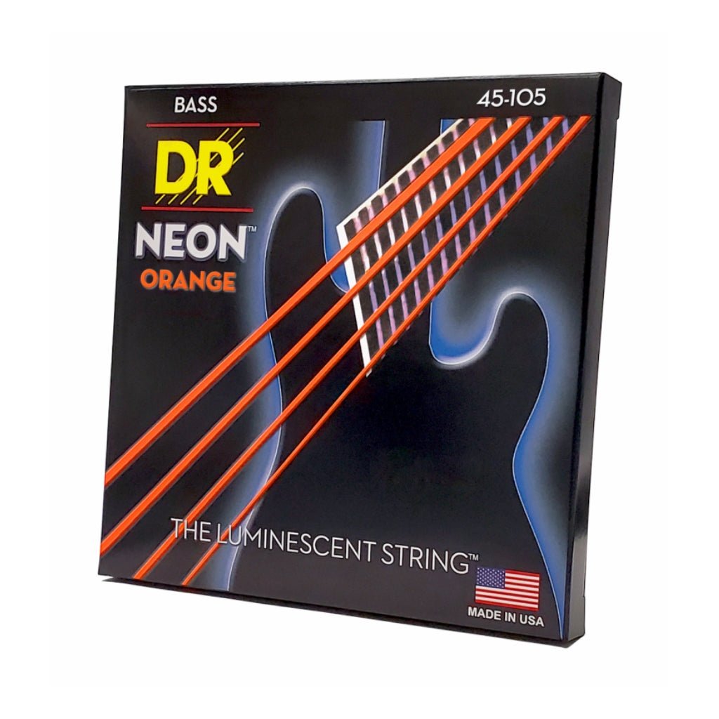 DR Strings Hi-Def Neon Orange K3 Coated Bass Guitar Strings - Medium 45-105 Bass Strings Sky Music