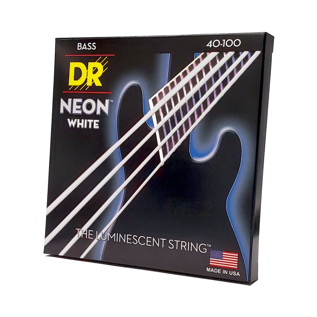 DR Strings Hi-Def Neon White K3 Coated Bass Guitar Strings - Light 40-100 Bass Strings Sky Music