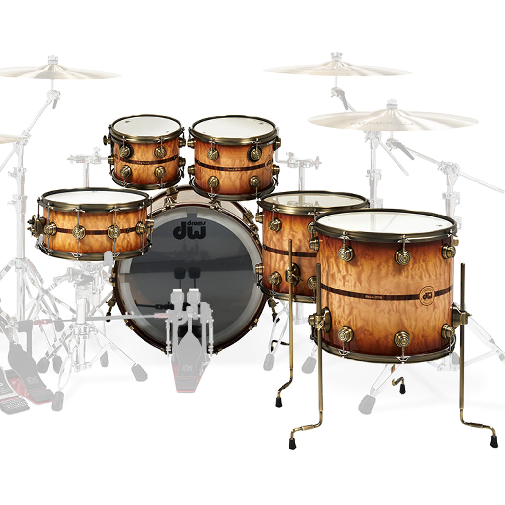 DW Collectors 50th Anniversary 6 piece Shell Pack Burnt Toast Burst Lacquer with Antique Gold Hardware