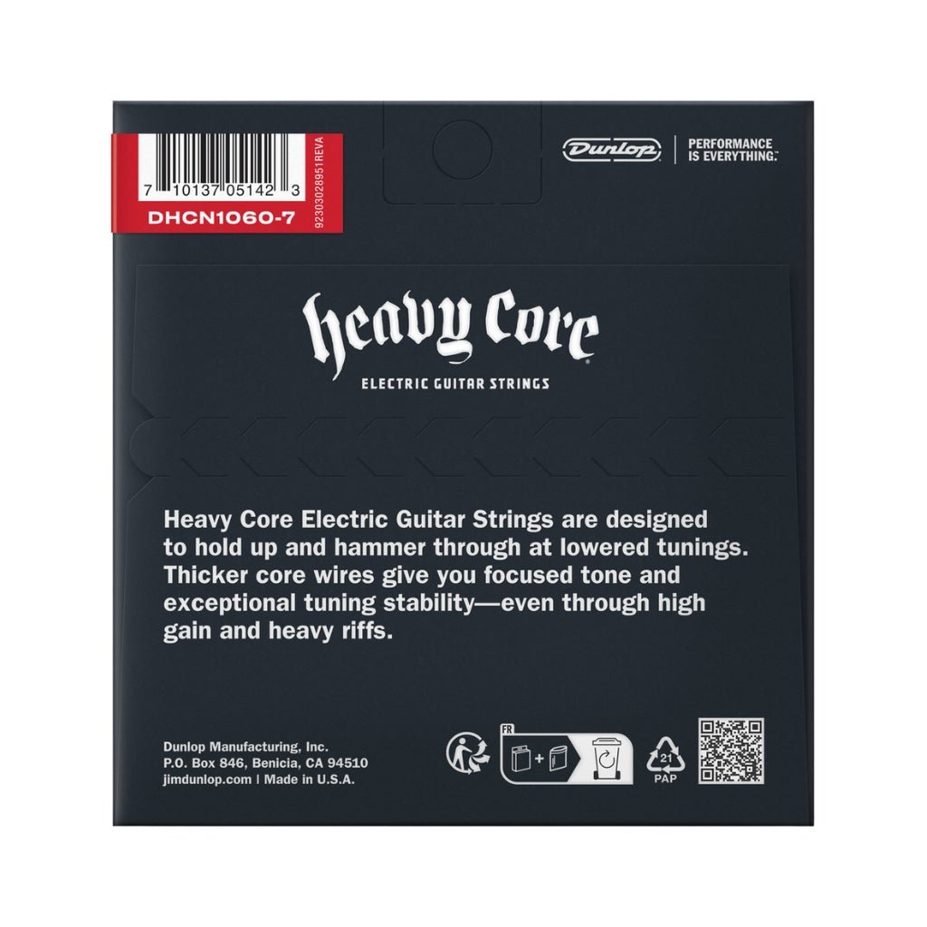 Dunlop Heavy Core Nickel Wound 7-String Heavy 10-60 Electric Guitar Strings Fretted Instrument Strings Sky Music