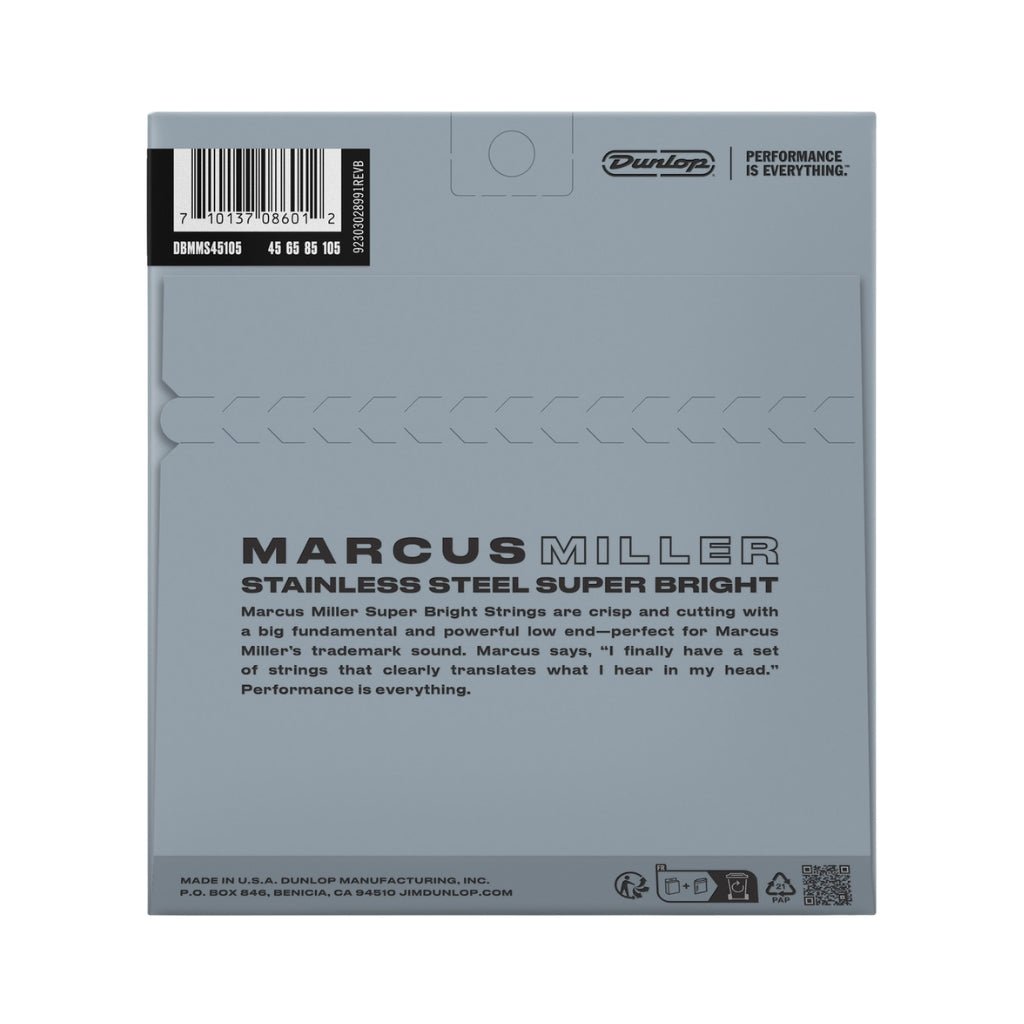 Dunlop Marcus Miller Super-Bright Stainless Steel 45-105 Bass Strings - Long Scale Fretted Instrument Strings Sky Music