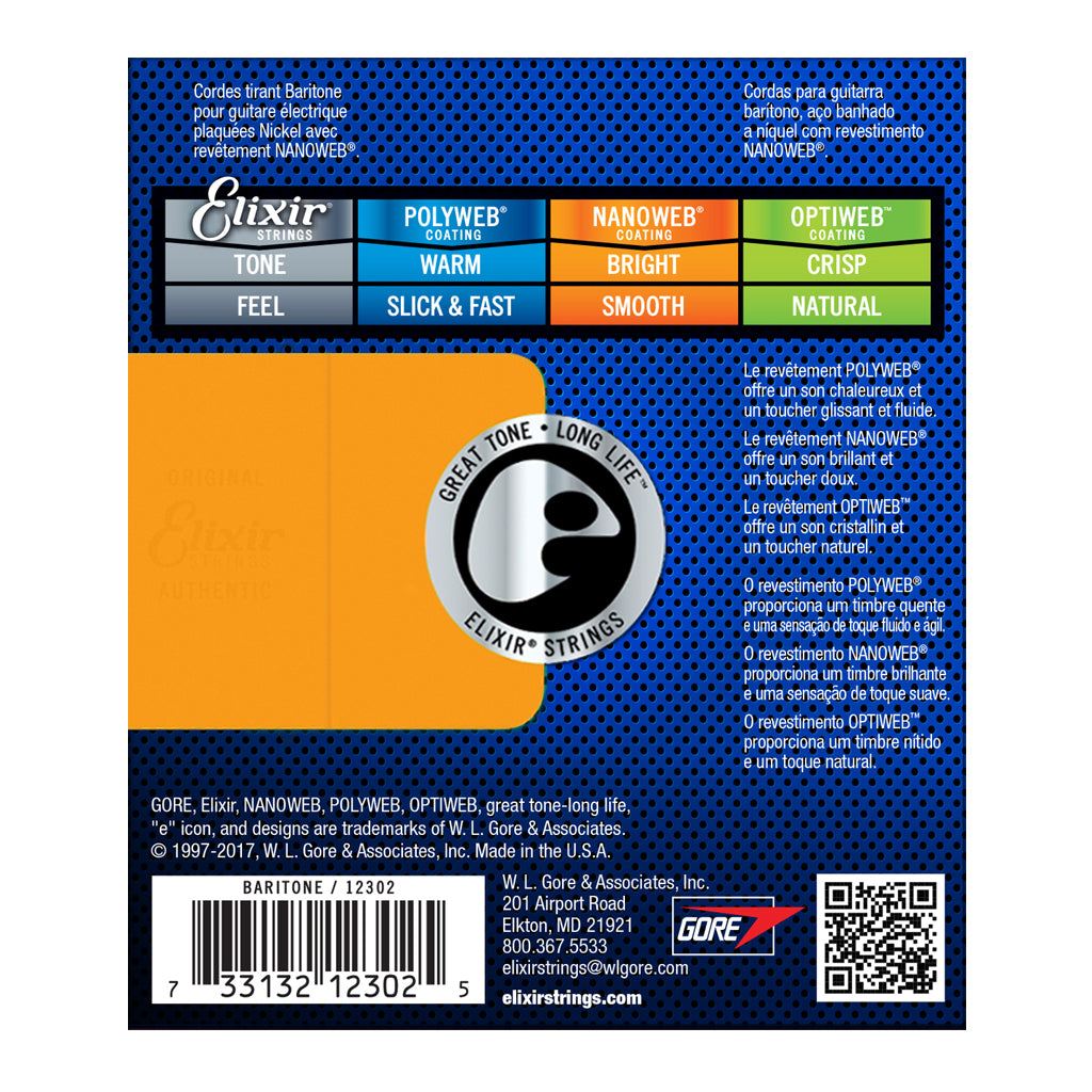 Elixir 12302 Nanoweb Electric Baritone 12 68