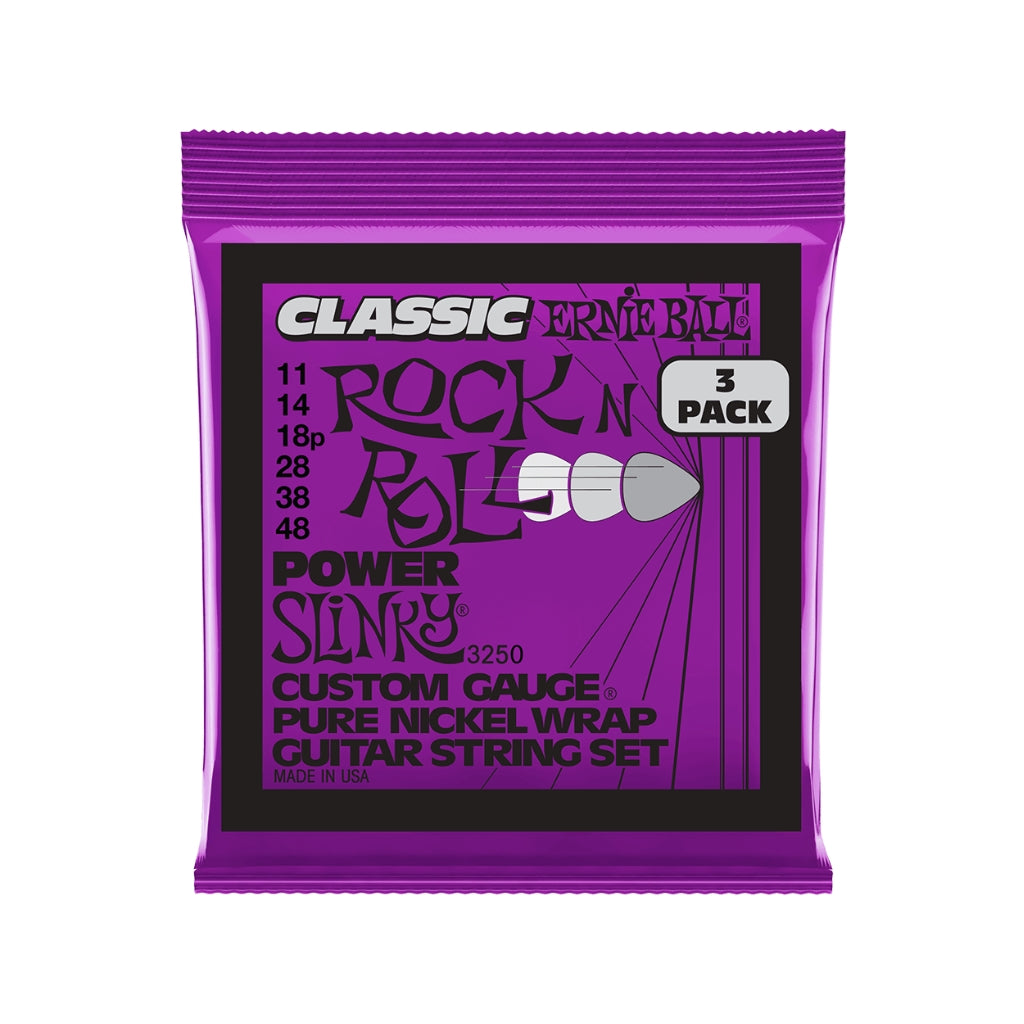 Ernie Ball Power Slinky Classic Rock N Roll Pure Nickel Wrap 11-48 Electric Guitar Strings- 3 Pack