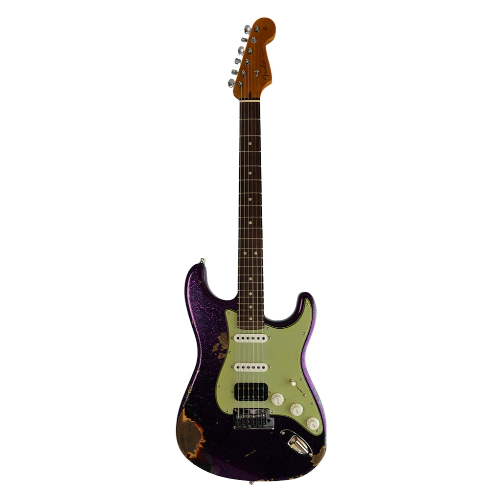 Fender Custom Shop - Limited Edition Custom Deluxe HB S-1 Stratocaster Heavy Relic with Closet Classic Hardware Electric Guitar - Magenta Sparkle over 3-Color Sunburst