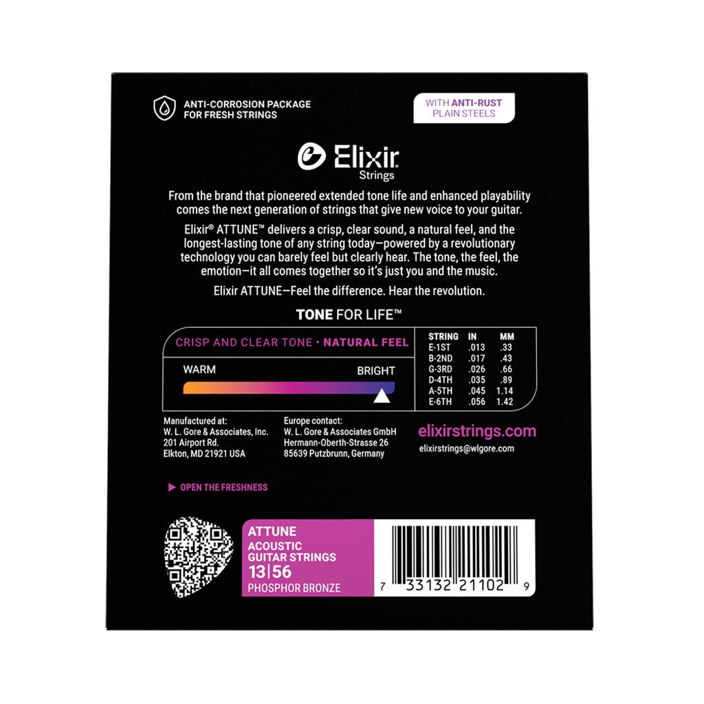 Elixir Attune Phosphor Bronze 13-56 Acoustic Guitar Strings - Medium Fretted Instrument Strings Sky Music