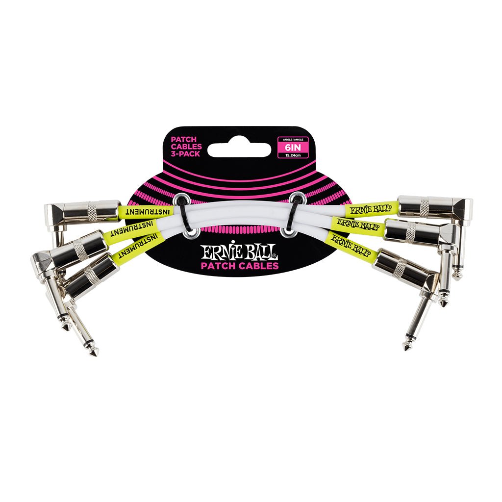 Ernie Ball Angle Patch Cable 3 Pack, White, 15cm Length Cables Sky Music