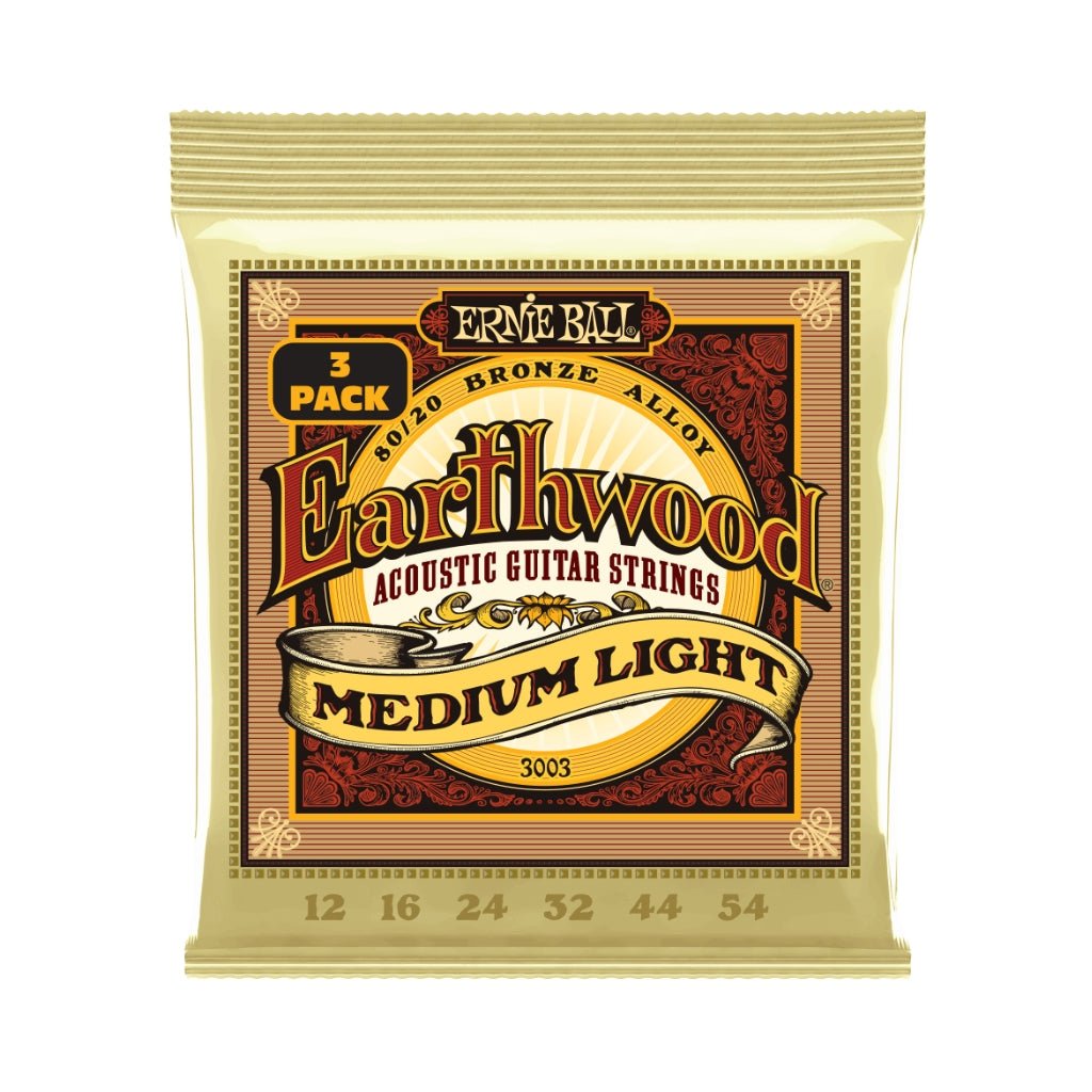 Ernie Ball Earthwood Medium Light 8020 Bronze Acoustic 12-54 Guitar Strings - 3 Pack Fretted Instrument Strings Sky Music
