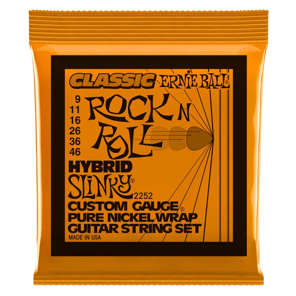 Ernie Ball Hybrid Slinky Classic Rock n Roll Pure Nickel Wrap Electric Guitar Strings, 9-46 Gauge Guitar Strings Sky Music
