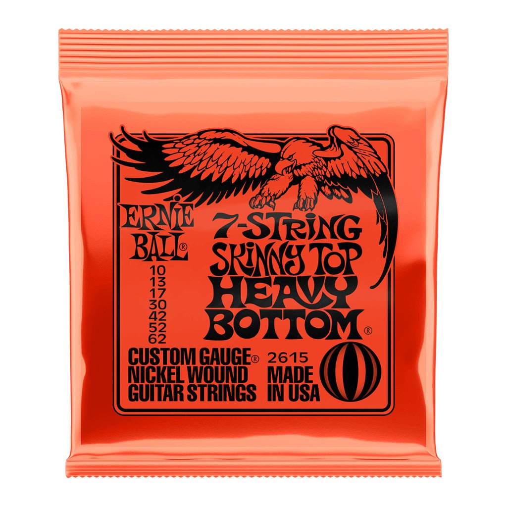 Ernie Ball Skinny Top Heavy Bottom Slinky 7-String Nickel Wound Electric Guitar Stings 10-62 Gauge Guitar Strings Sky Music