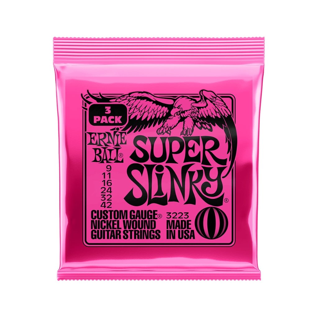Ernie Ball Super Slinky Nickel Wound 9-42 Electric Guitar Strings - 3 Pack Fretted Instrument Strings Sky Music