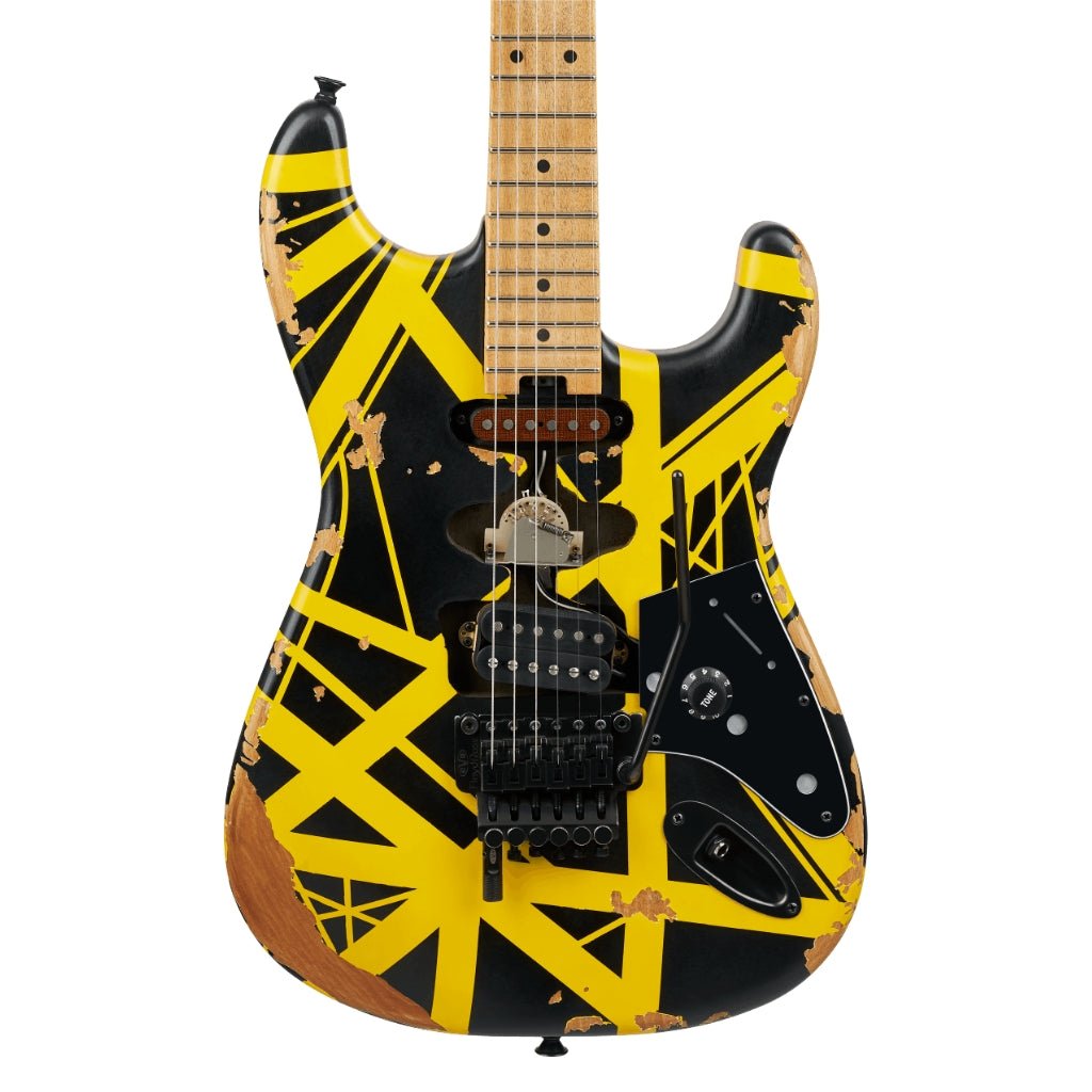 EVH Limited Edition Striped Series Frankenstein Frankie Electric Guitar - Black with Yellow Stripes, Maple Fingerboard Electric Guitars Sky Music