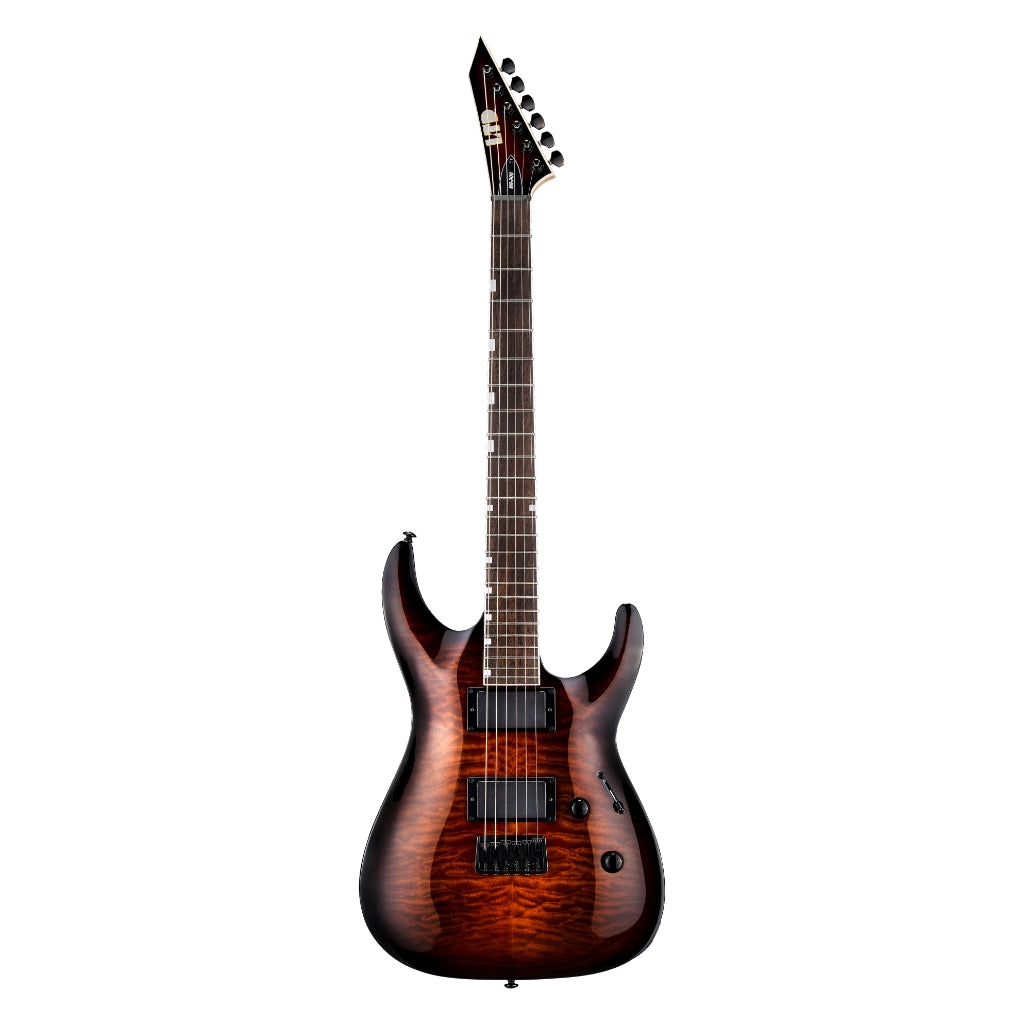 ESP LTD - MH-200 Quilted Maple HT Electric Guitar - Dark Brown Sunburst