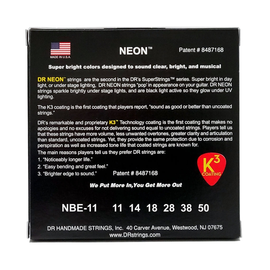 DR - Hi-Def Neon Blue K3 Coated Electric Guitar Strings - Heavy 11-50