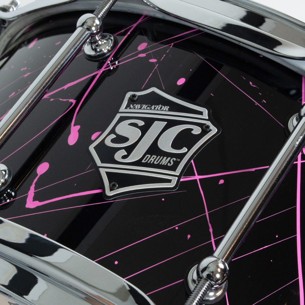 SJC Custom Drums - Navigator Snare Drum - 6.5 inches x 14 inches, Black with Pink Splatter