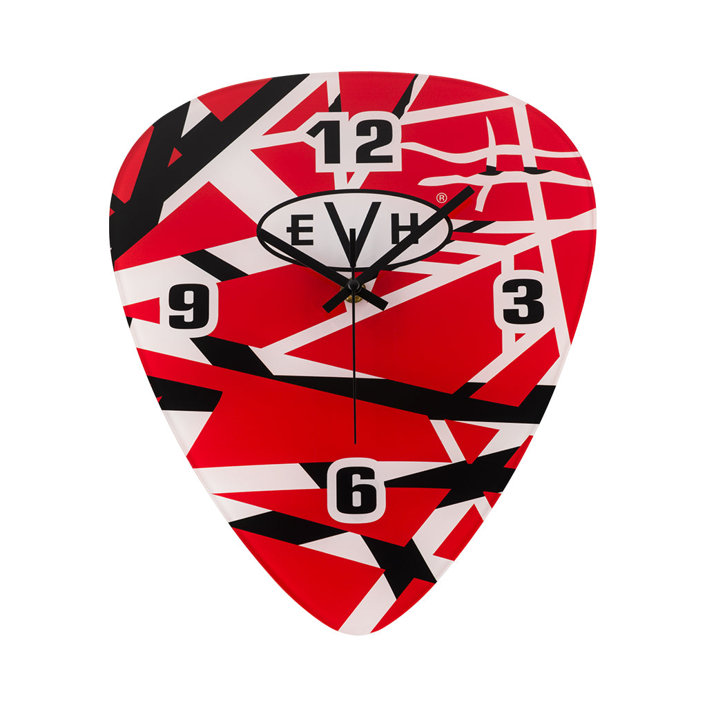 EVH Guitar Pick Shaped Clock - Red/White/Black Stripes