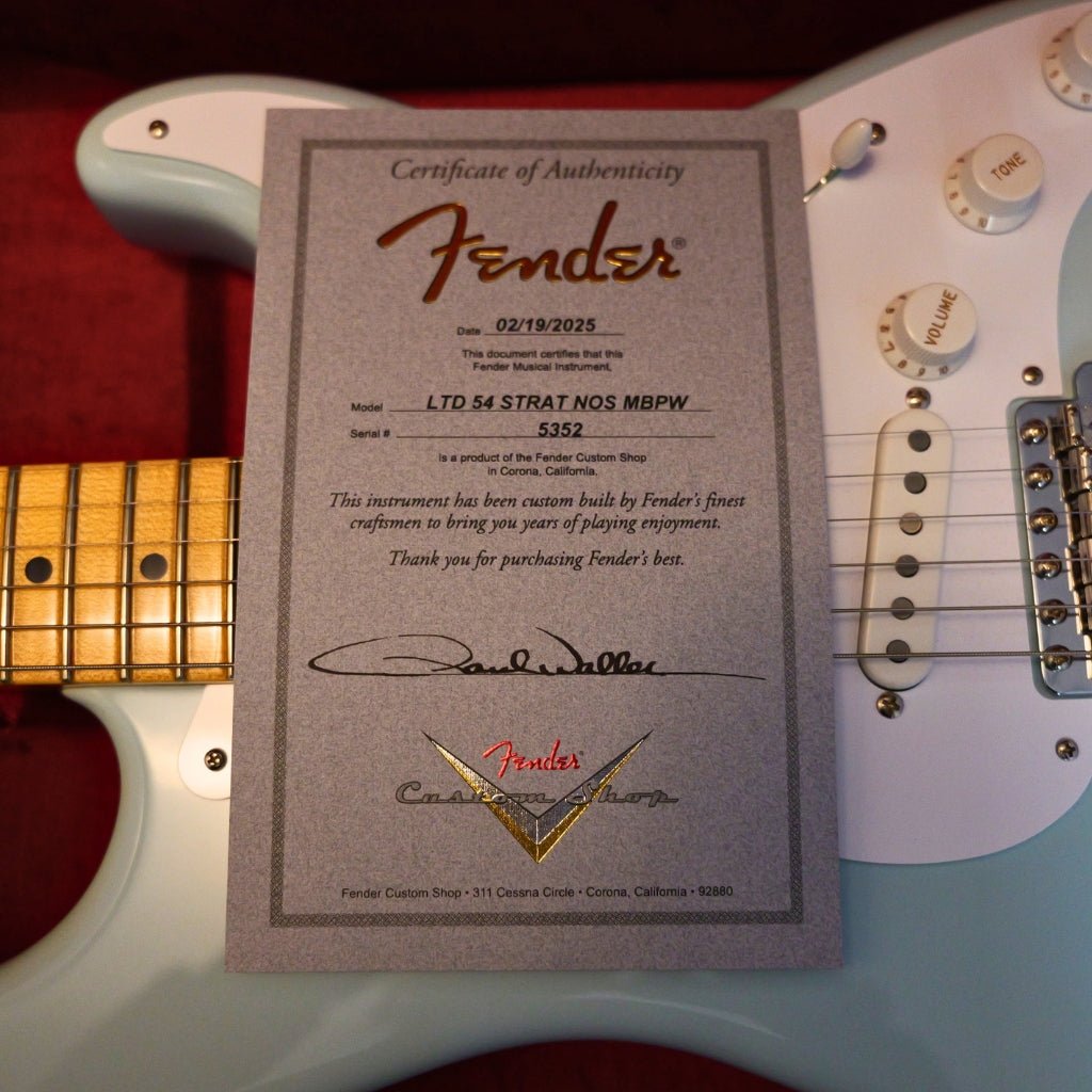 Fender Custom Shop Limited Edition 1954 Stratocaster NOS - Sonic Blue, Masterbuilt by Paul Weller Electric Guitars Sky Music