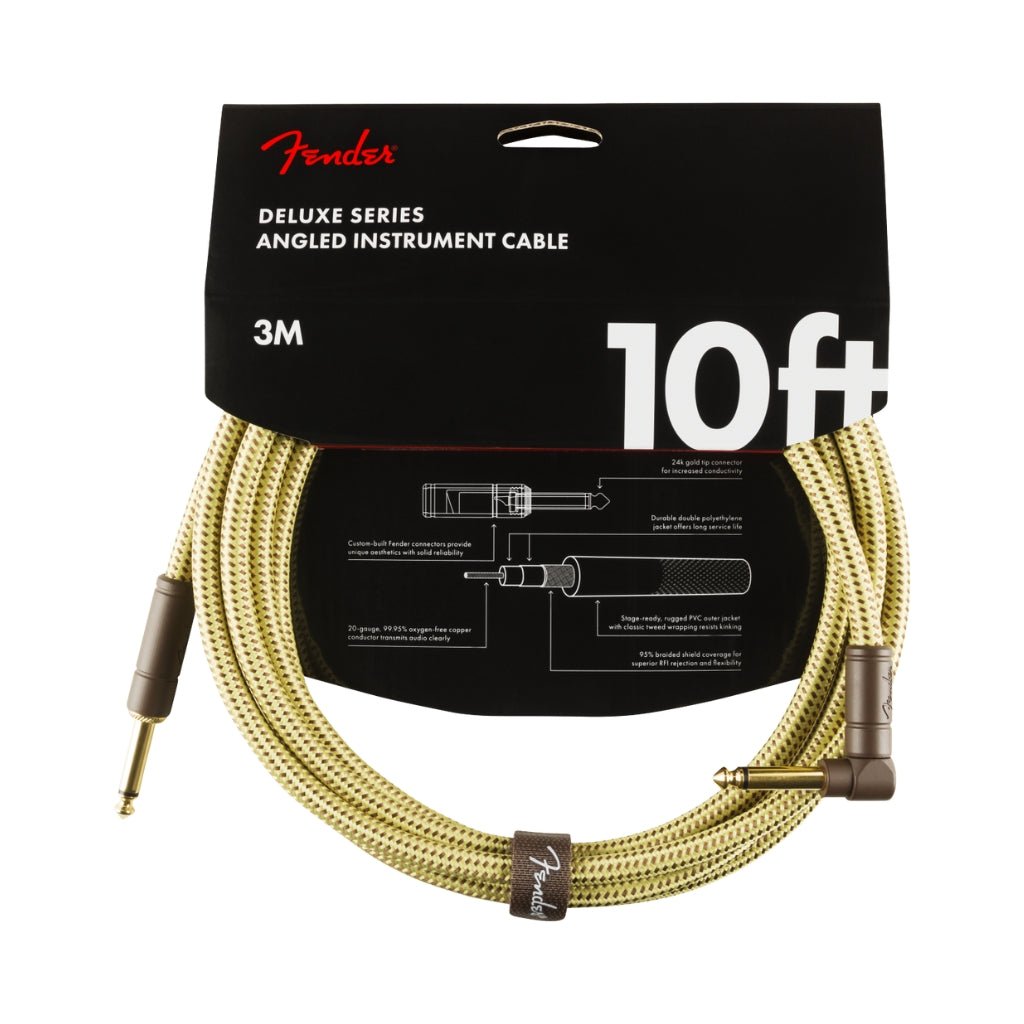 Fender Deluxe Series Instrument Cable - Tweed, Straight/Angle, 10 feet Instrument Cables Sky Music