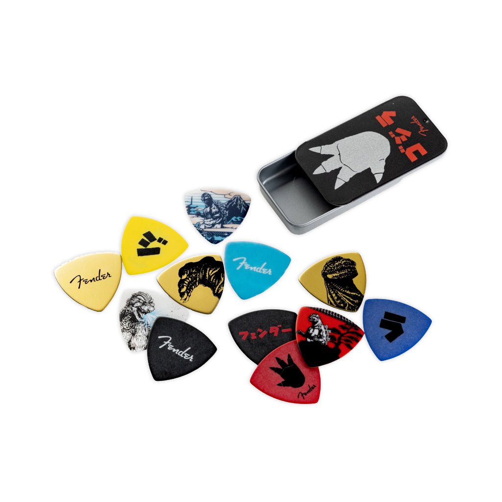 Fender Limited Edition 12 Godzilla Picks & Collectible Tin Case Guitar Picks Sky Music