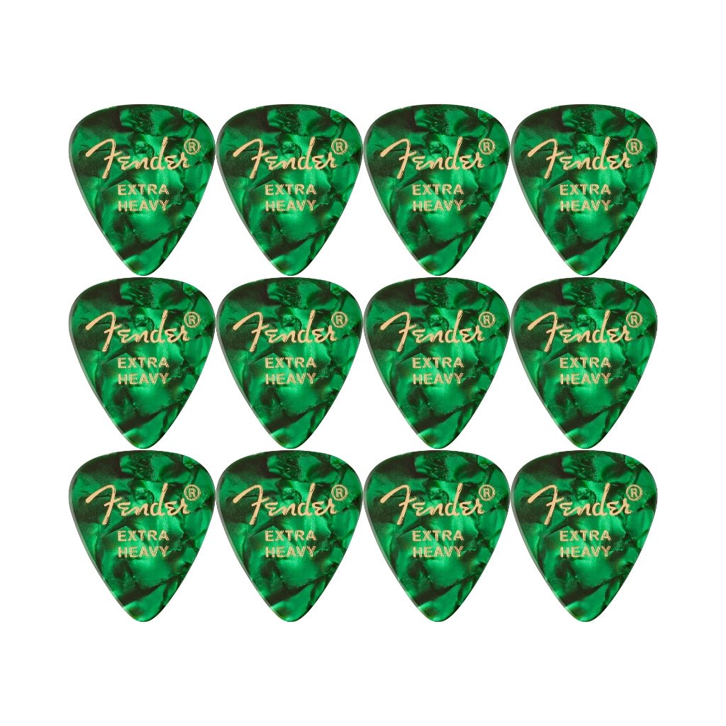 Fender Premium Celluloid 351 Shape Picks Extra Heavy Green Moto 12 Pack Guitar Picks Sky Music