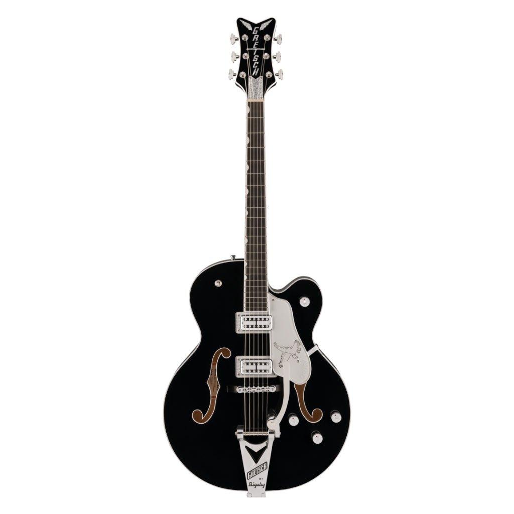 Gretsch Falcon Hollow Body Ebony Fingerboard with String-Thru Bigsby® and Chrome Hardware - Black Electric Guitars Sky Music