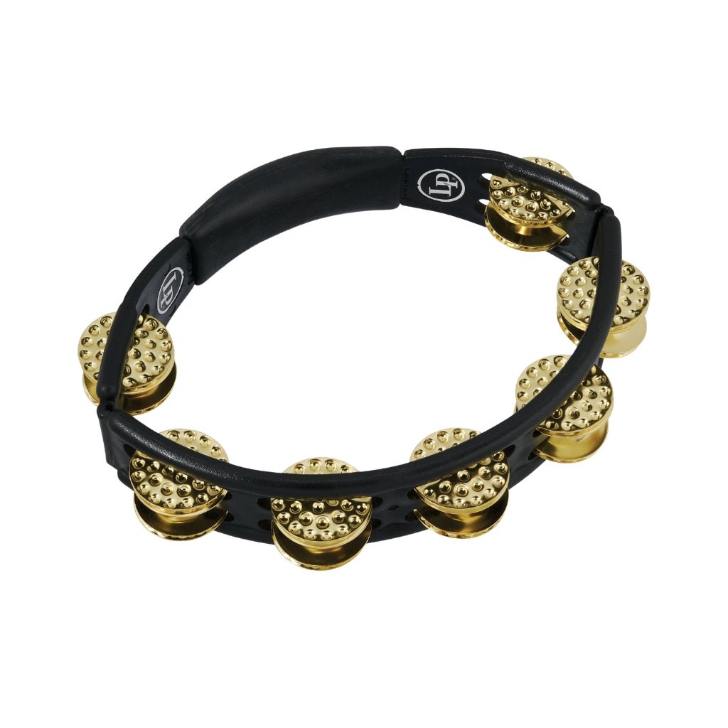 Latin Percussion Handheld Cyclops Tambourine 10-inch Double-Row Dimpled Brass Jingles – Black Percussion Sky Music