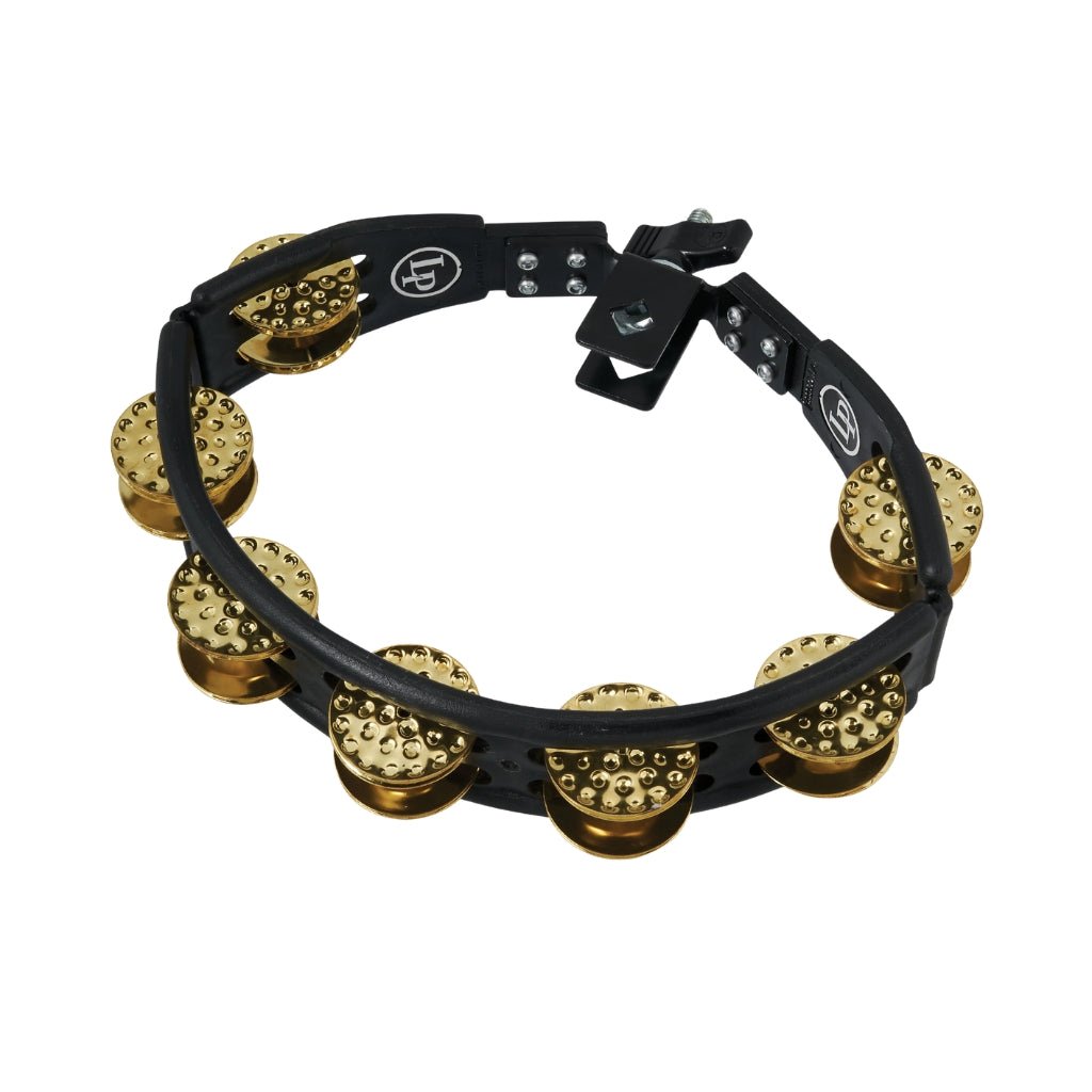 Latin Percussion Mountable Cyclops Tambourine Double-Row Dimpled Brass Jingles – Black Percussion Sky Music