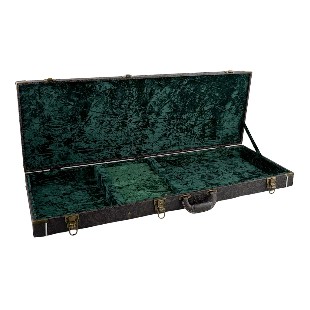 Premium Electric Guitar Hard Case, Black & Brown Paisley with Green Plush Interior